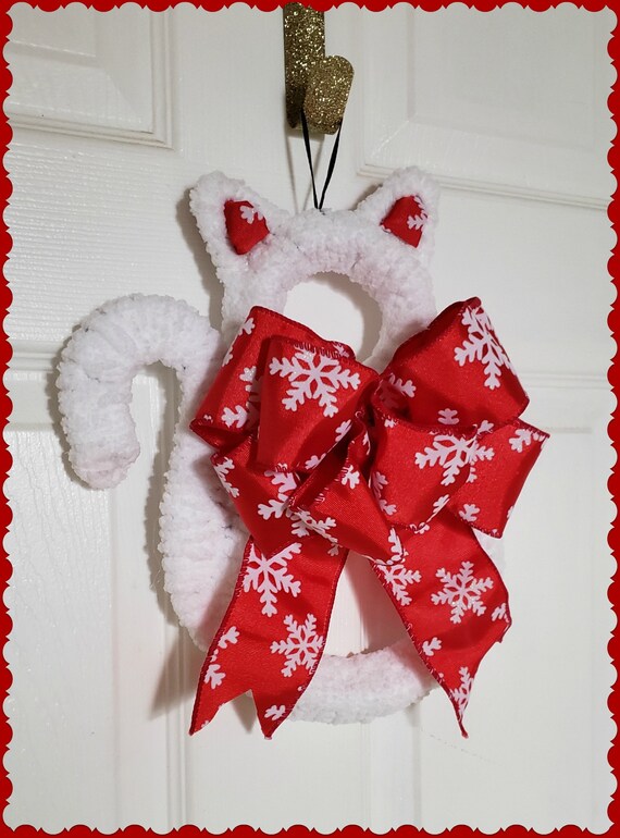 White Cat Wreath for Front Door Cat Mom Gifts Etsy for Animals Etsy
