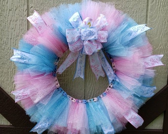 Baby Wreath Gender Reveal Decor Baby Reveal Ideas Party Decorations Girl Boy Pink Blue Pregnant Expecting Mom Baby on the Way Baby Shower