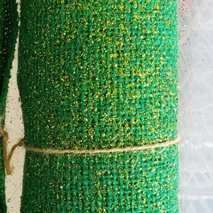 Emerald Green Gold Chunky Glitter Wired Ribbon, Farriislk Ribbon