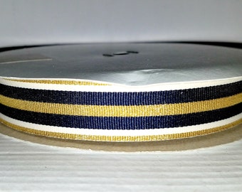 7/8" x 10 yds Navy White Gold Ribbon Project School Colors Hat Band Ribbon Supply Drive By Decor Homemade Crafts DIY Headband Navy Bridal