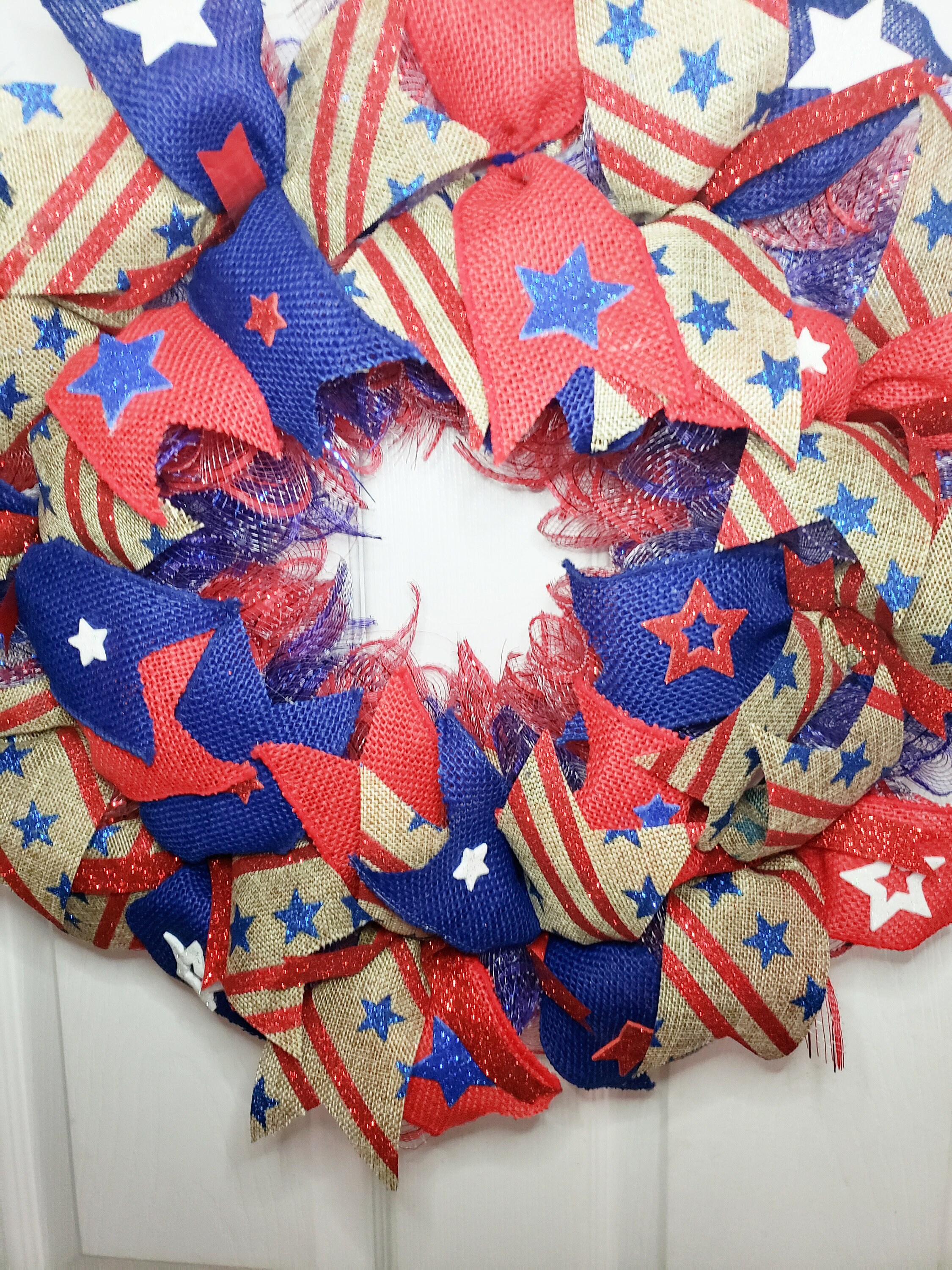 Fourth of July Decor Patriotic Wreath Mesh July 4th Red White Blue ...