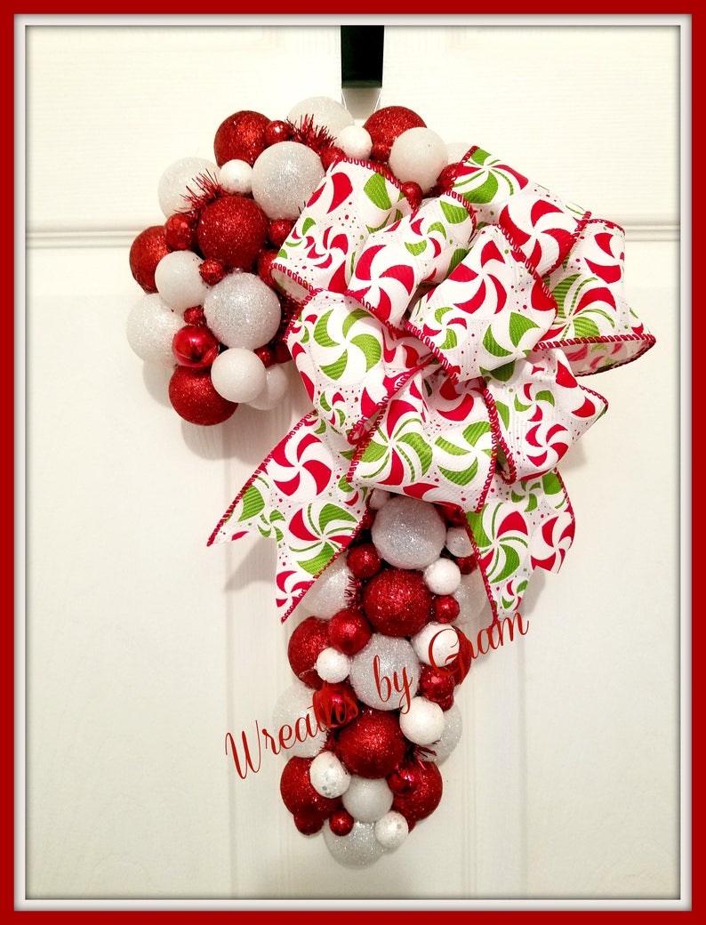 Candy Cane Wreath Ornament Ball Wreath Christmas Etsy