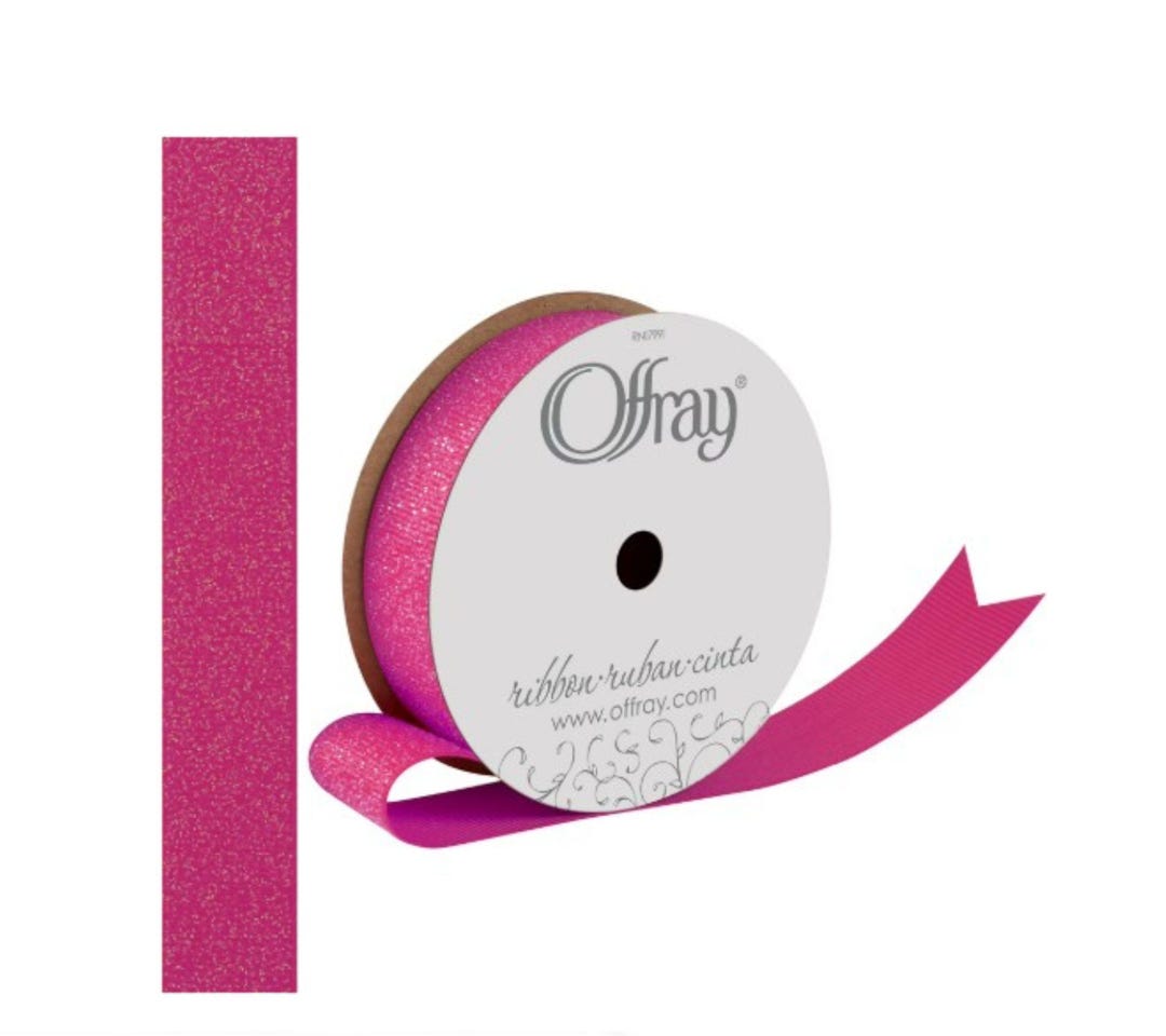 Offray Ribbon Shocking Pink 7/8 Inch Grosgrain Glitter 10 Yds