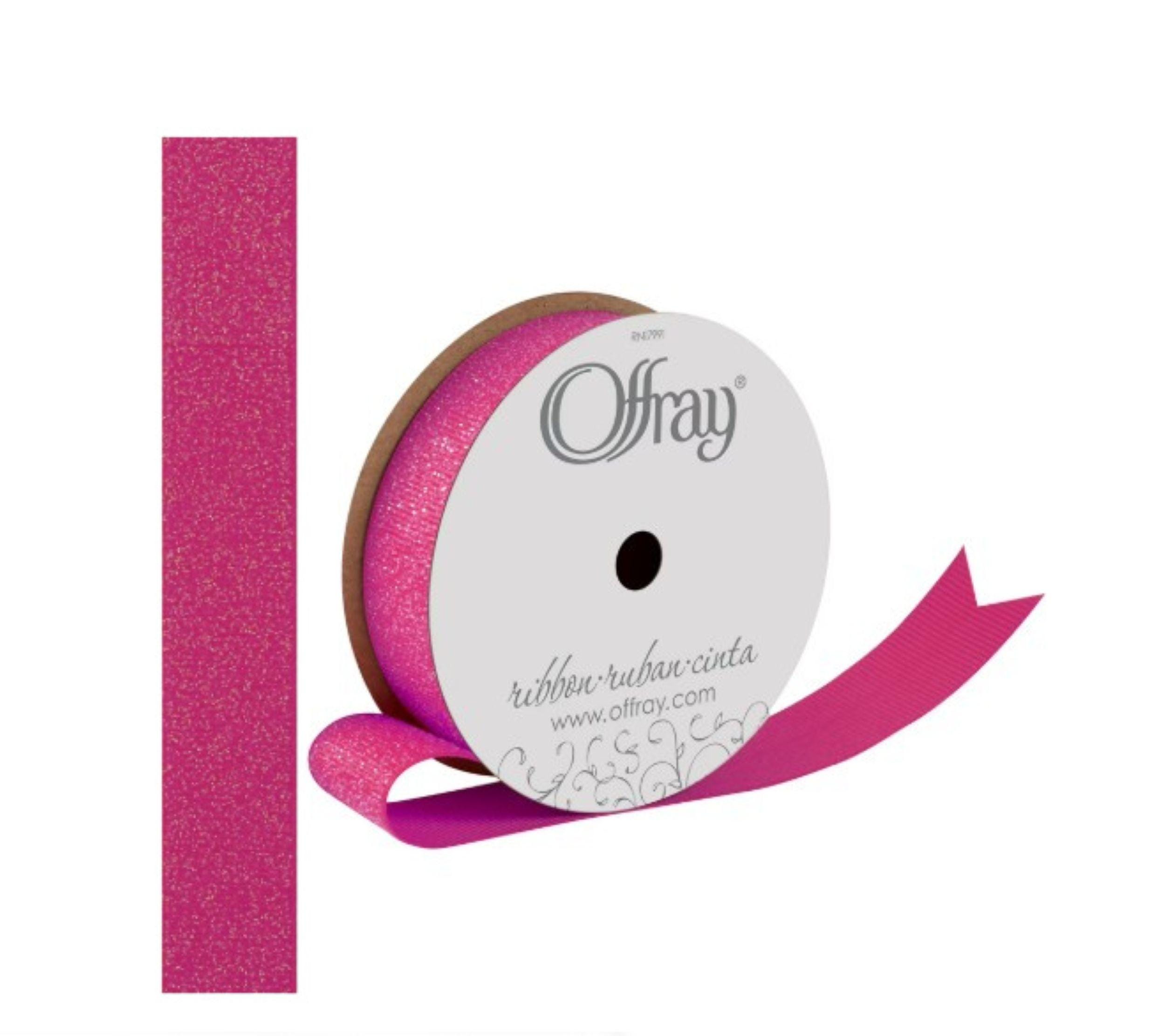 Offray Ribbon Shocking Pink 7/8 Inch Grosgrain Glitter 10 Yds