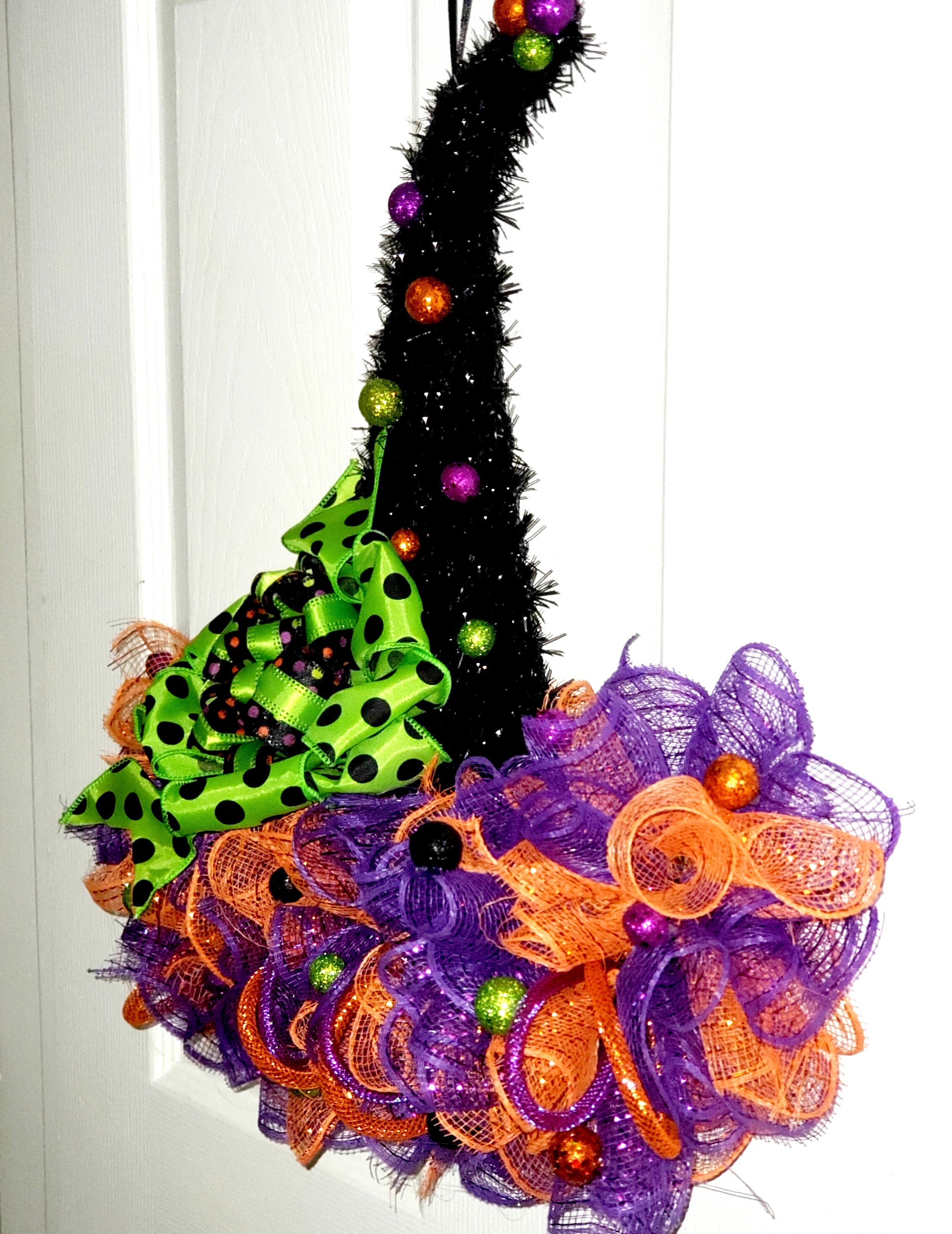 Witch Hat Wreath for Halloween Front Door Halloween Door Decor Witches ...