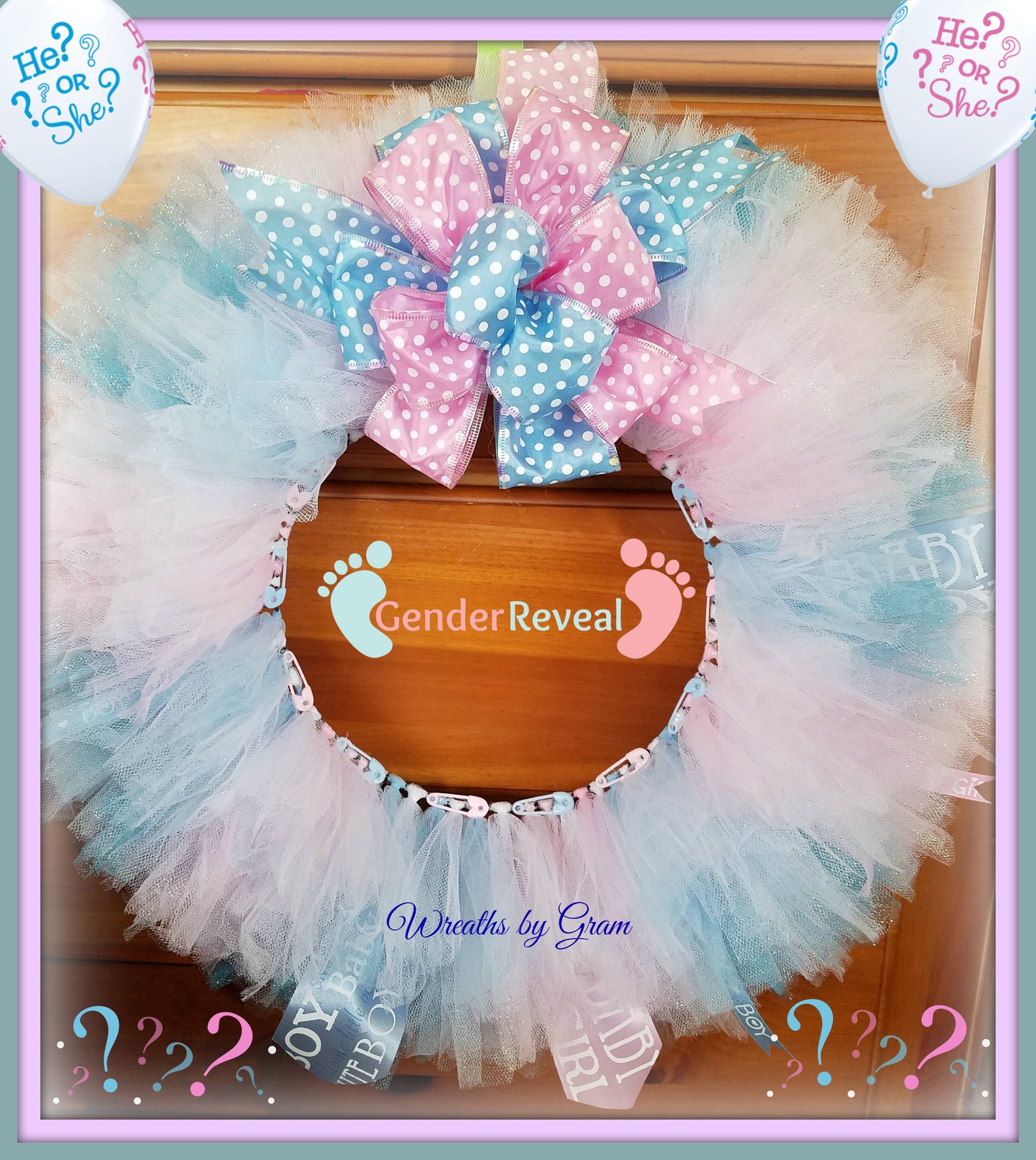 Baby Wreath Gender Reveal Decor Baby Reveal Ideas Party Etsy