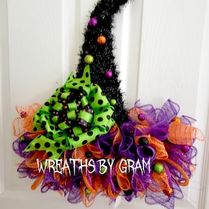 Witch Hat Wreath for Halloween Front Door Halloween Door Decor Witches Hat Door Hanger Witch Aesthetic Cute Witch Vibes October Wreaths Etsy image 1