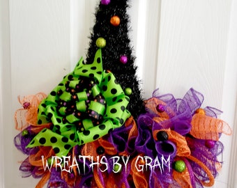 Witch Hat Wreath for Halloween Front Door Halloween Door Decor Witches Hat Door Hanger Witch Aesthetic Cute Witch Vibes October Wreaths Etsy