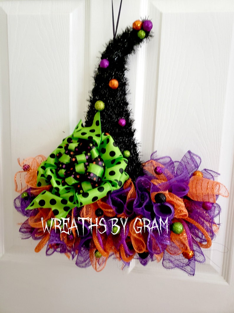 Witch Hat Wreath for Halloween Front Door Halloween Door Decor Witches Hat Door Hanger Witch Aesthetic Cute Witch Vibes October Wreaths Etsy image 1