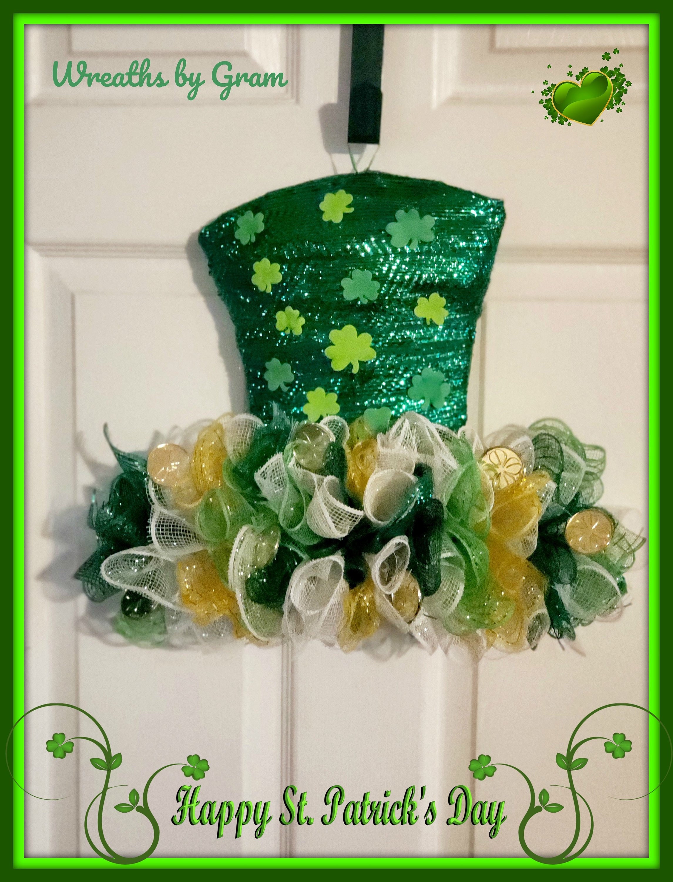 Patricks day sign Irish saying shamrocks Luck of the Irish wreath sign St wreath attachment wall decor