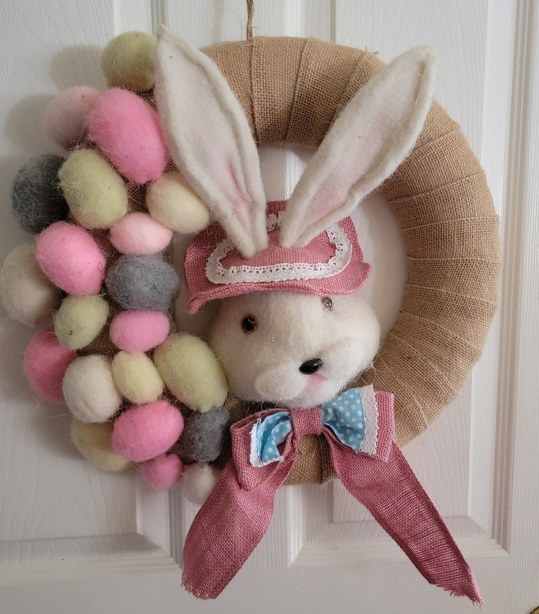 Happy Easter Wreath for Front Door Spring Decor Cute Fuzzy Bunny Door ...