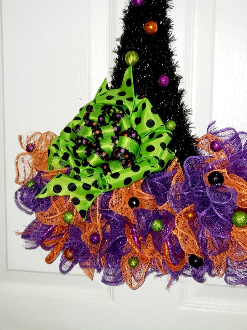 Witch Hat Wreath for Halloween Front Door Halloween Door Decor Witches Hat Door Hanger Witch Aesthetic Cute Witch Vibes October Wreaths Etsy image 6