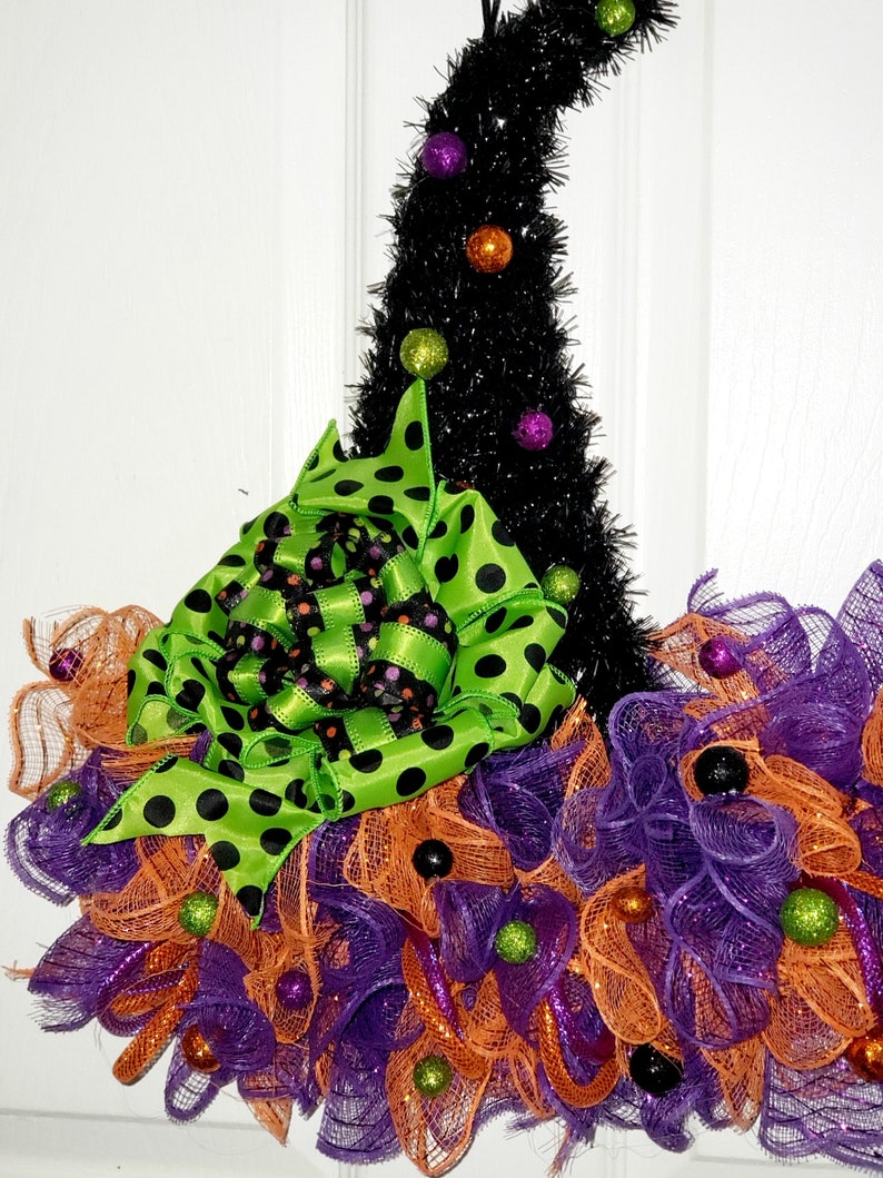 Witch Hat Wreath for Halloween Front Door Halloween Door Decor Witches Hat Door Hanger Witch Aesthetic Cute Witch Vibes October Wreaths Etsy image 2