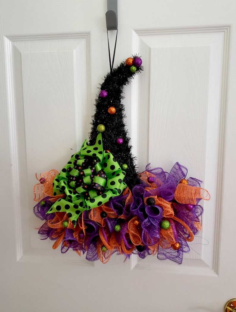 Witch Hat Wreath for Halloween Front Door Halloween Door Decor Witches Hat Door Hanger Witch Aesthetic Cute Witch Vibes October Wreaths Etsy image 5