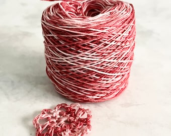 150 yds hand dyed crochet thread - gray pink cotton thread - crochet  - tatting tool - cotton crochet thread - crochet supply - Candy Canes