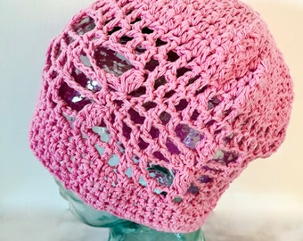 Dragonfly hat - crochet beanies - summer hat - Spring hat  -  Pink Beanie - Cotton hat - boho beanie - crochet summer hat - Gifts for teen