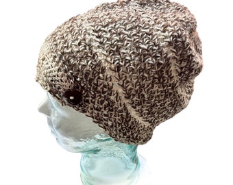 Brown and cream Newsboy cap  - women's - men newsboy beanie - brimmed beanie - Gifts for teen -  winter hats -  snow hat - wool  hats