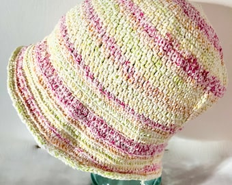 Crocheted Cotton Bucket Hat: Floppy Brim Sun Hat