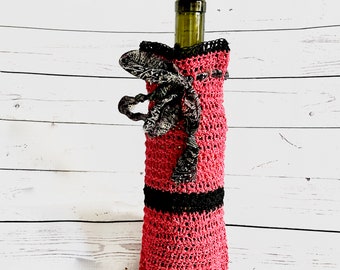 Wine bag - crochet wine gift bag - wine gift bag - wine bottle bag - holiday wine bag - Christmas wine bag - wine gift giving bag - pouch