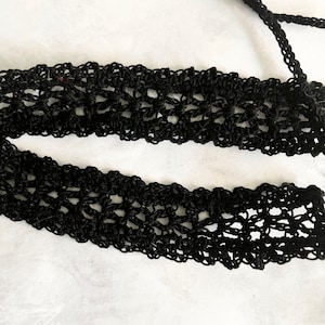 Hand Crochet Black Lace Choker: Adjustable Cotton Tie