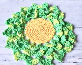 Hot pads, - Trivets - coaster - crochet hot pads - crochet trivet - flower hot pads - lime green doily - kitchen gift, flower hot pad -