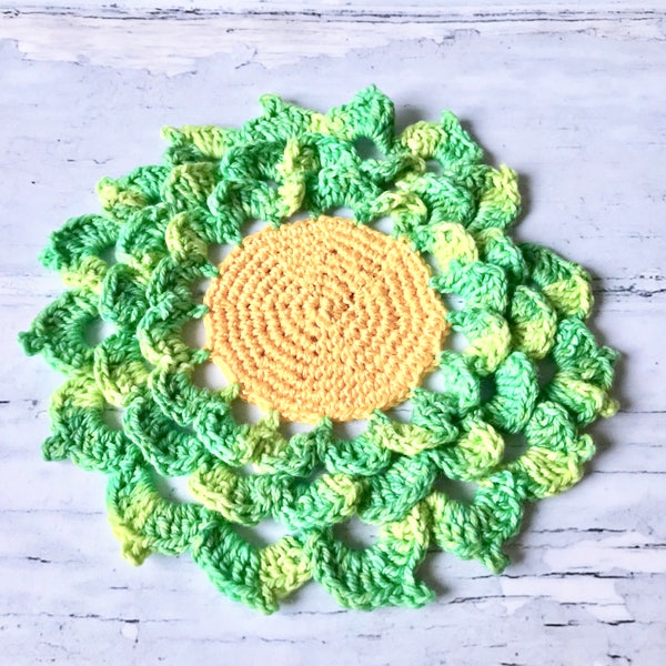 Hot pads, - Trivets - coaster - crochet hot pads - crochet trivet - flower hot pads - lime green doily - kitchen gift, flower hot pad -