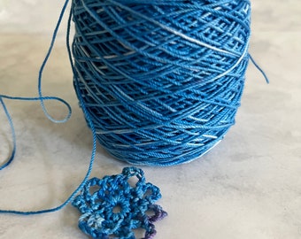 150 yds - hand dyed crochet thread - cotton thread - crochet  - tatting - crochet thread - crochet supply - variegated thread  - blue hair