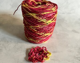 150 yds of hand dyed cotton threads - crochet threads - weaving supplies - knitting supplies - cotton crochet thread - weaving - Two flowers