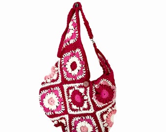 Granny square bag - boho bag - crossbody bag - hippie bag - shoulder bag- festival bag - purse - 70s style bag - cotton bags - beachwear