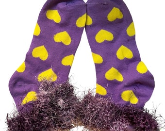 Heart Socks  - ankle socks - socks with hearts - purple women’s socks - socks - colorful socks - cuff socks - cuff socks - embellished socks