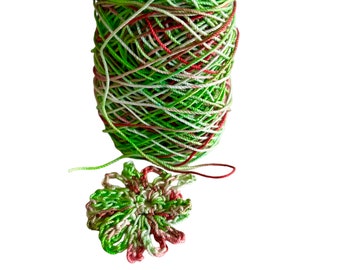 50 yds hand dyed crochet thread - cotton thread - crochet  - tatting tool - cotton crochet thread - crochet supply - green red threads