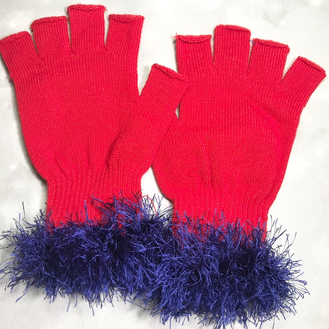 Red Fingerless Gloves Embellished Gloves Fingerless Etsy