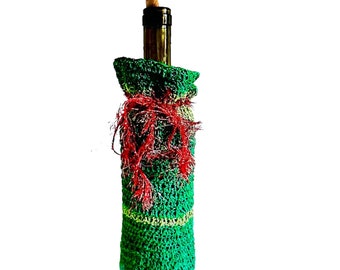 Wine bag - crochet wine gift bag - wine gift bag - wine bottle bag - holiday wine bag - Christmas wine bag - wine gift giving bag - Grinch