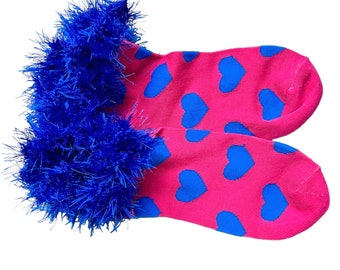 Heart Socks  - ankle socks - socks - pink -women’s socks - teen socks - colorful socks - fur cuff socks - cuff socks - embellished socks