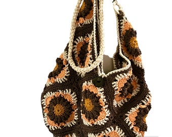 Granny square bag - boho bag - crossbody bag - hippie bag - shoulder bag- festival bag - purse - 70s style bag - cotton bags - beachwear