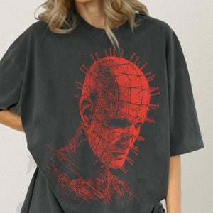 Hell Movie T-Shirt, Unsiex 80er Jahre Horror Film Gothic Tee, Pin Head Grunge Bootleg Raiser Filmbekleidung, Vintage Horror Bösewicht Shirt