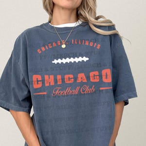 Retro Chicago Football Shirt, Vintage Orange and Navy Football Fan Apparel Game Day Merch, Unisex Chicago Football Jersey Graphic Tee