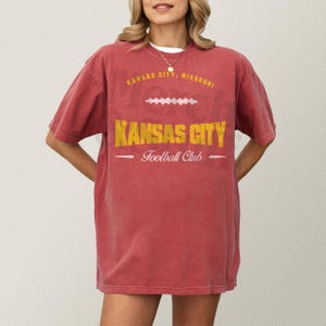 Retro Kansas City Football Shirt, Unisex Red and Yellow KC Jersey Game Day Apparel, Vintage Kansas City Football Graphic Tee Shirt Merch