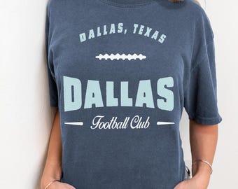 Retro Dallas Football T-Shirt, Navy & Silver Graphic Tee