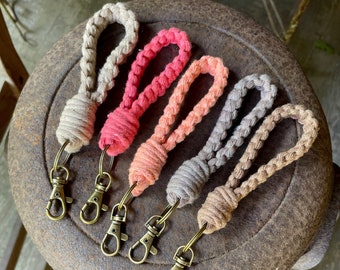 MINI Macrame Keychain - Macrame Wristlet - Stocking Stuffer - Braided Key Fob - Lobster Claw - Gift for Mom - Boho Keychain - Teacher Gift