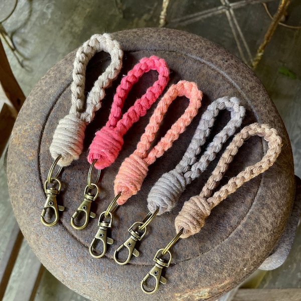 MINI Macrame Keychain - Macrame Wristlet - Stocking Stuffer - Braided Key Fob - Lobster Claw - Gift for Mom - Boho Keychain - Teacher Gift