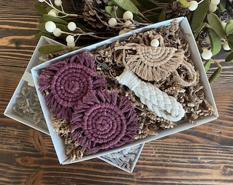 Macrame Car Accessory Gift Set: Coasters, Keychain & Charm