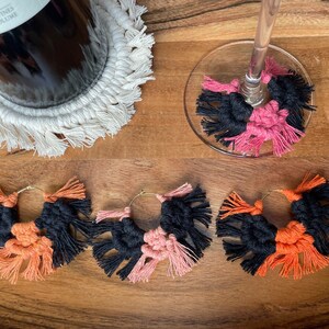 Macrame Wine Charms Set of 4 - Boho Wine Charm - Stem Glass Charms - Wine Accessory - Wine Lover Gift - Wine Glass Markers - Bridesmaid Gift