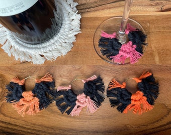 Macrame Wine Charms Set: Boho Stem Glass Markers