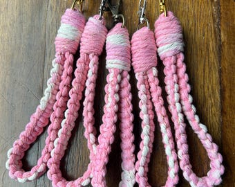 Pink and white glitter macrame keychain wristlet - 2 sizes
