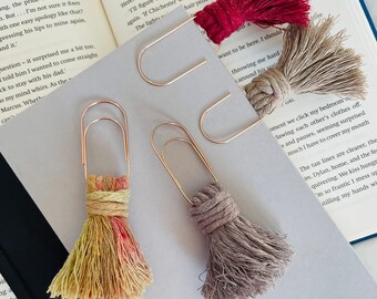 Macrame Tassel Bookmark: Rose Gold Jumbo Paperclip, Gift for Readers