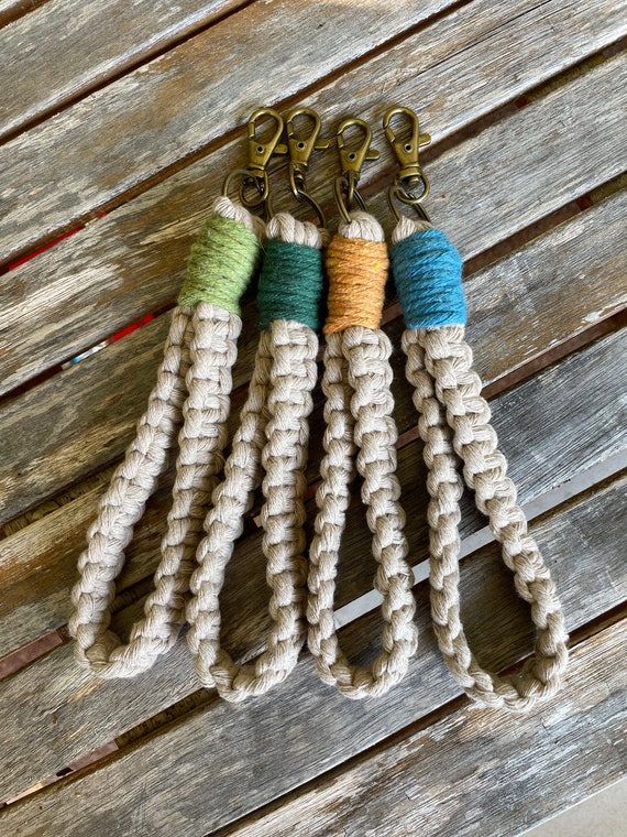 Macrame Wristlet Keychain: Braided Linen Key Fob With Lobster Claw