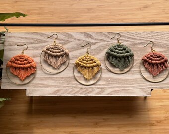 Macrame Hoop Earrings: Brass & Organic Cotton, Stainless Steel Hooks