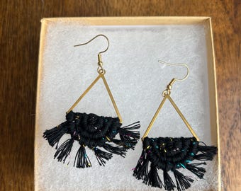 Macrame Triangle Earrings: Stainless Steel, Recycled Cotton