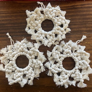 Handmade Macrame Snowflake Ornament: READY TO SHIP